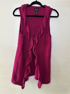 Pure Handknits Women's Fuchsia Ruffle-Trim Sleeveless Cardigan